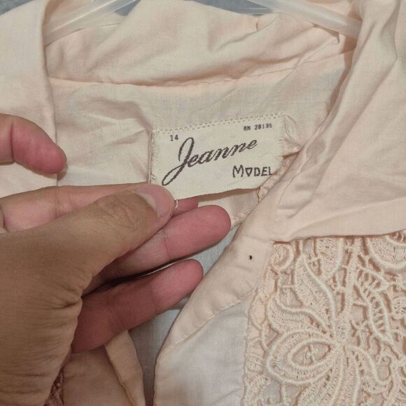 Vintage Jeanne Model Women's Pink Lace Details Short Sleeve Button Shirt Dress M - Picture 4 of 8